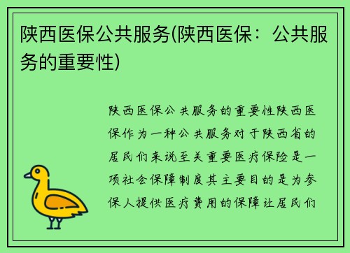 陕西医保公共服务(陕西医保：公共服务的重要性)